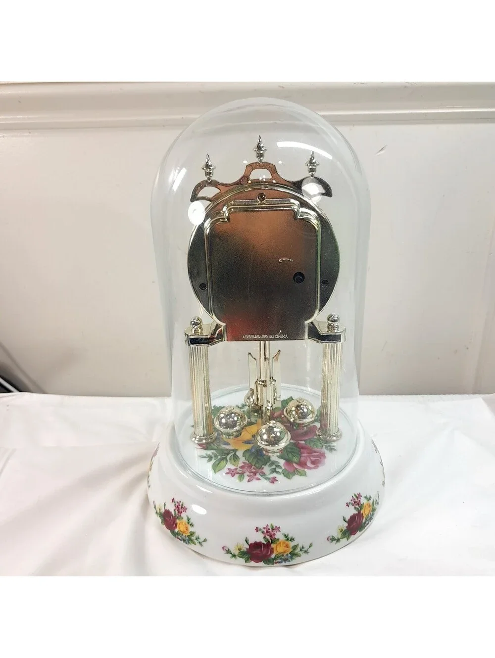 Timex Country Rose Anniversary Clock Glass Globe Mantle flowers floral READ